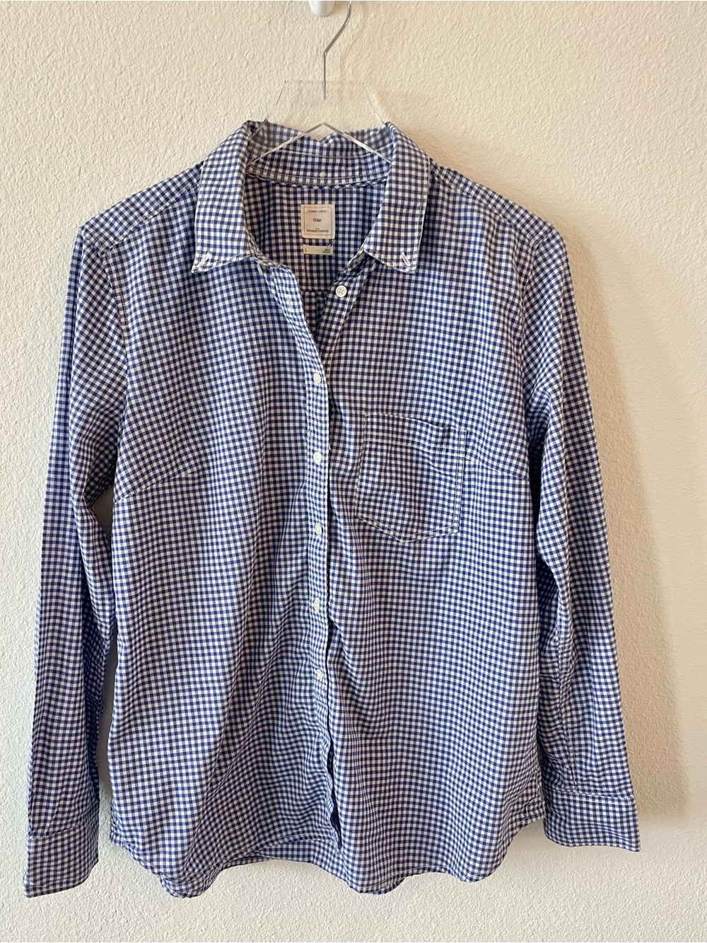 Gap Blue Gingham Shrunken Boyfriend Shirt L